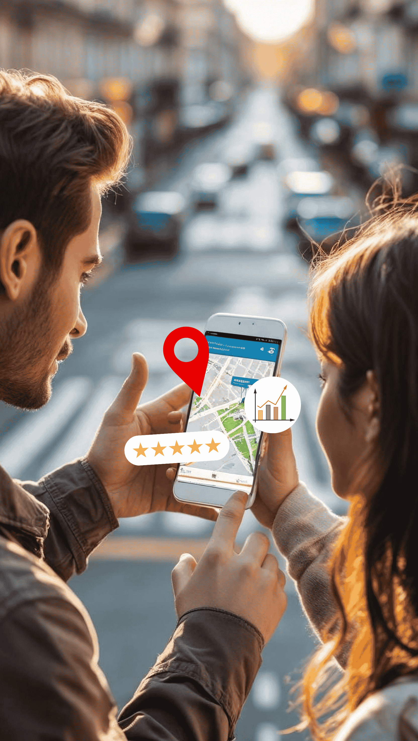 Persone che cercano un'attività locale dallo smartphone